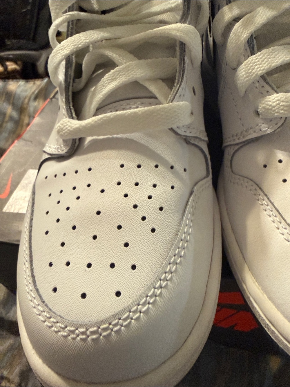 Nike Kids White high-Top Perforated Sneaker. Youth size 7